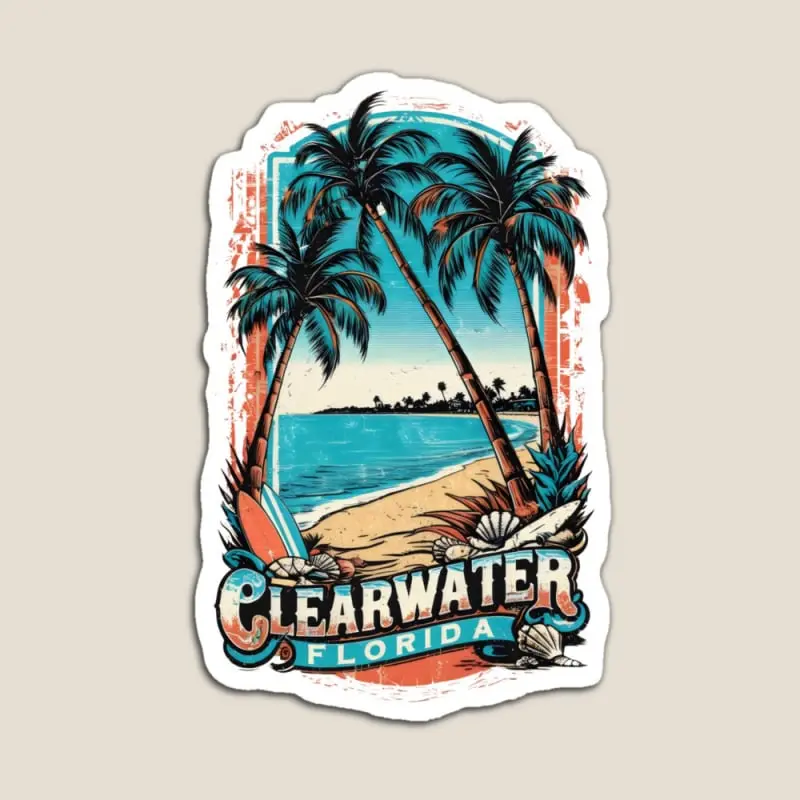 Clearwater Florida Vintage Beach Design – Palm Trees, Surfboards & Coastal Vibes