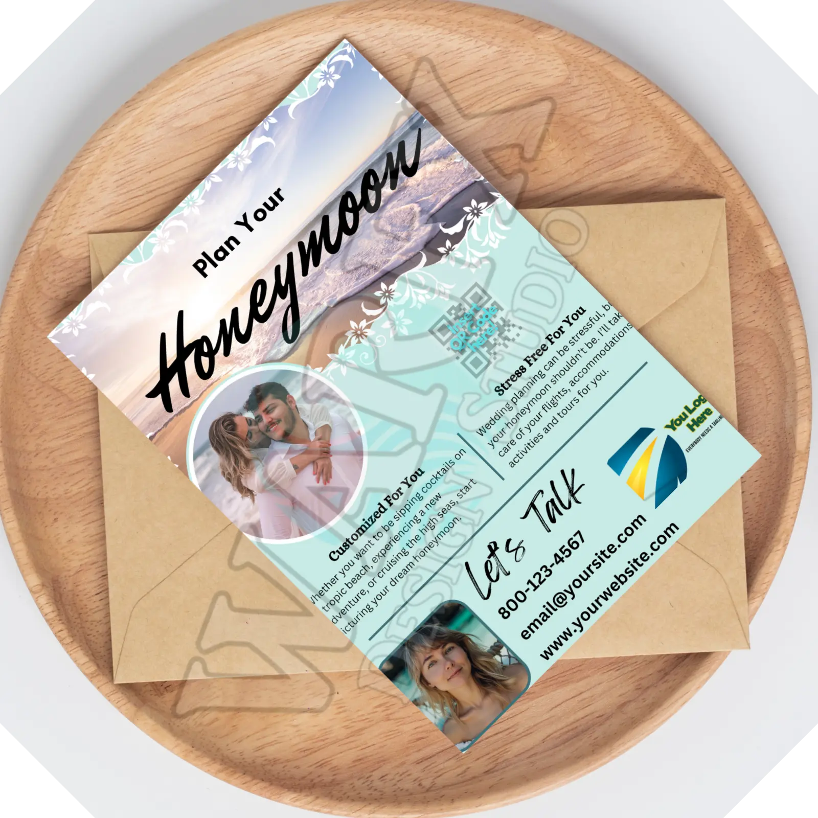 Sample image of honeymoon flyer template to edit in Canva available on Etsychecklist