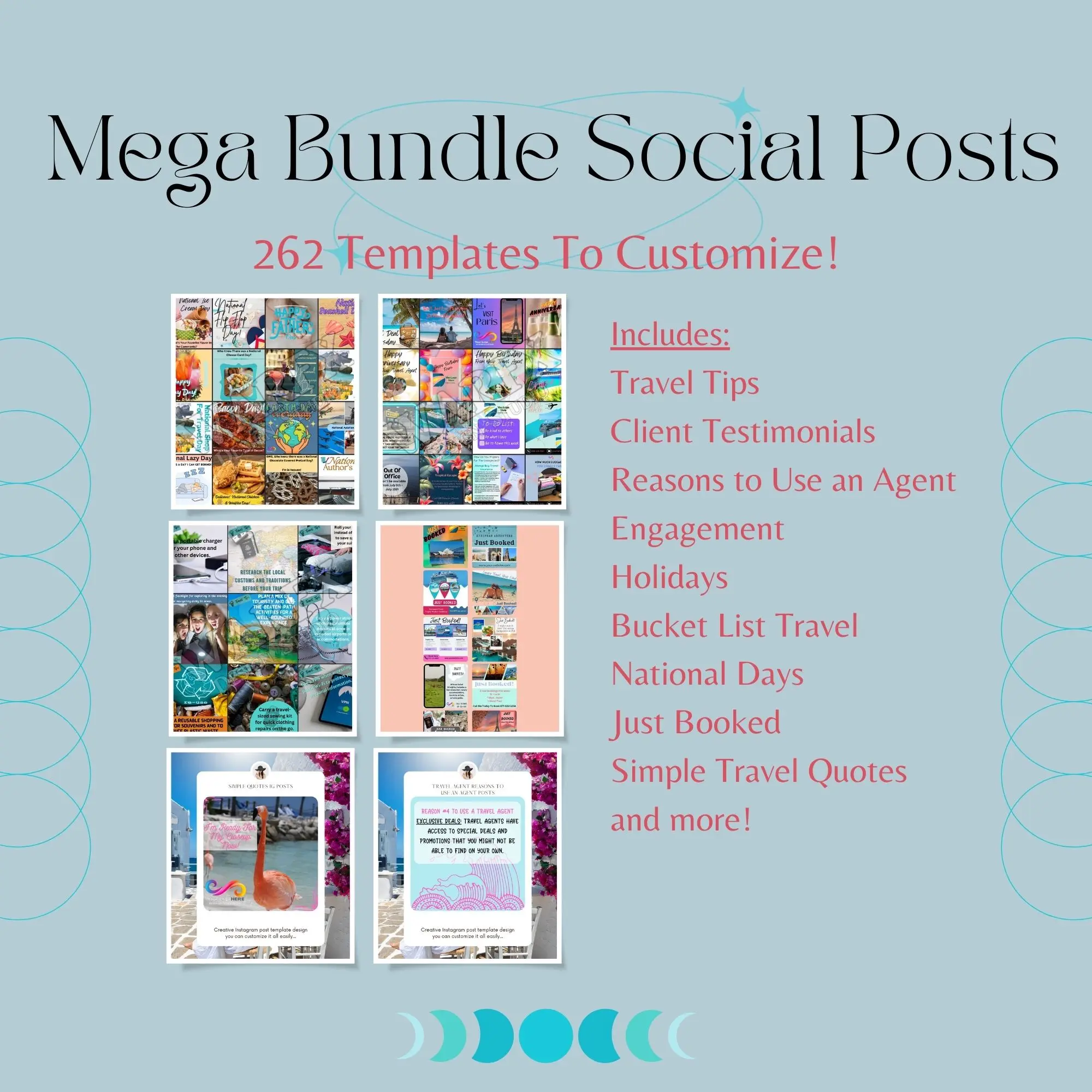 262 Editable Social Media Post Templates Mega Bundle for Facebook and Instagram | Canva-Ready Travel Tips, Testimonials, Holidays, and More Available on Etsy